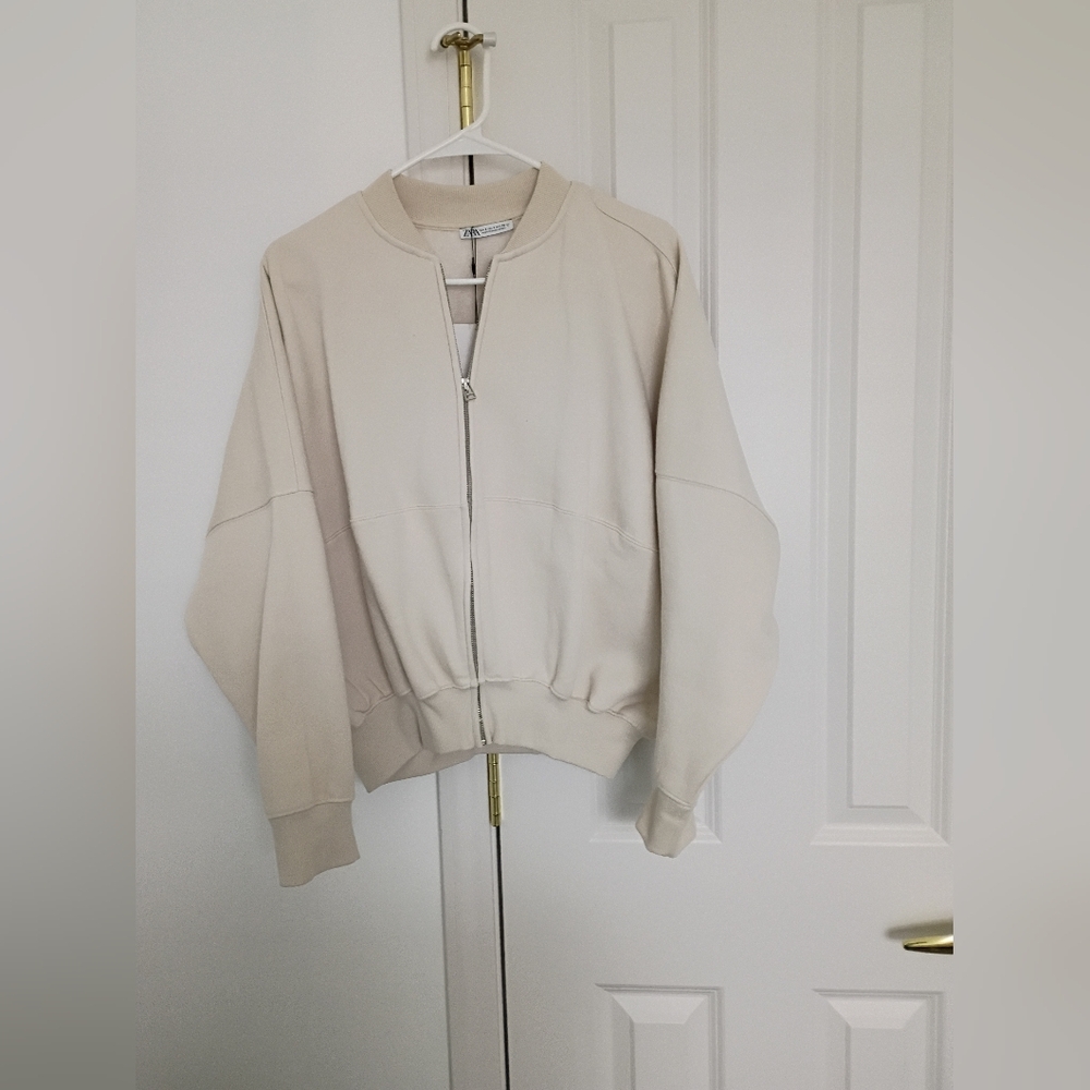 Zara Women's Cream Bomber Jacket And Pants Set